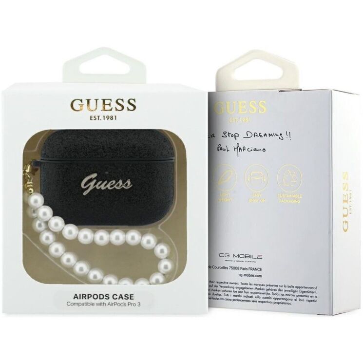 Защитный чехол Guess Glitter Pearl Strap для AirPods Pro 3 (GUAP3GLGPSK) - Black: фото 4 из 5