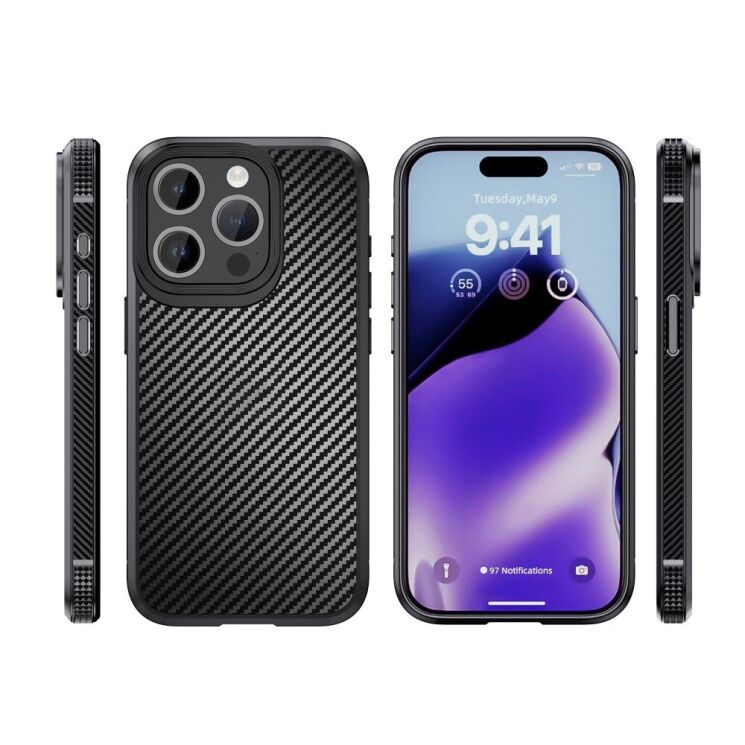 Захисний чохол IPAKY Carbon Fiber для Apple iPhone 15 - Black: фото 10 з 10