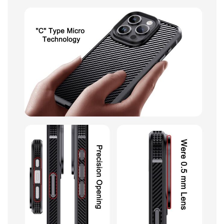 Захисний чохол IPAKY Carbon Fiber для Apple iPhone 15 - Black: фото 8 з 10