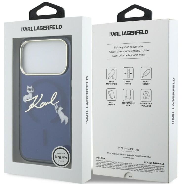Защитный чехол Karl Lagerfeld IML Choupettes Karl Script Logo MagSafe для iPhone 17 Pro (KLHMP17L5HKSCAB) - Blue: фото 8 из 8