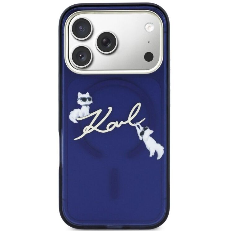 Защитный чехол Karl Lagerfeld IML Choupettes Karl Script Logo MagSafe для iPhone 17 Pro (KLHMP17L5HKSCAB) - Blue: фото 3 из 8