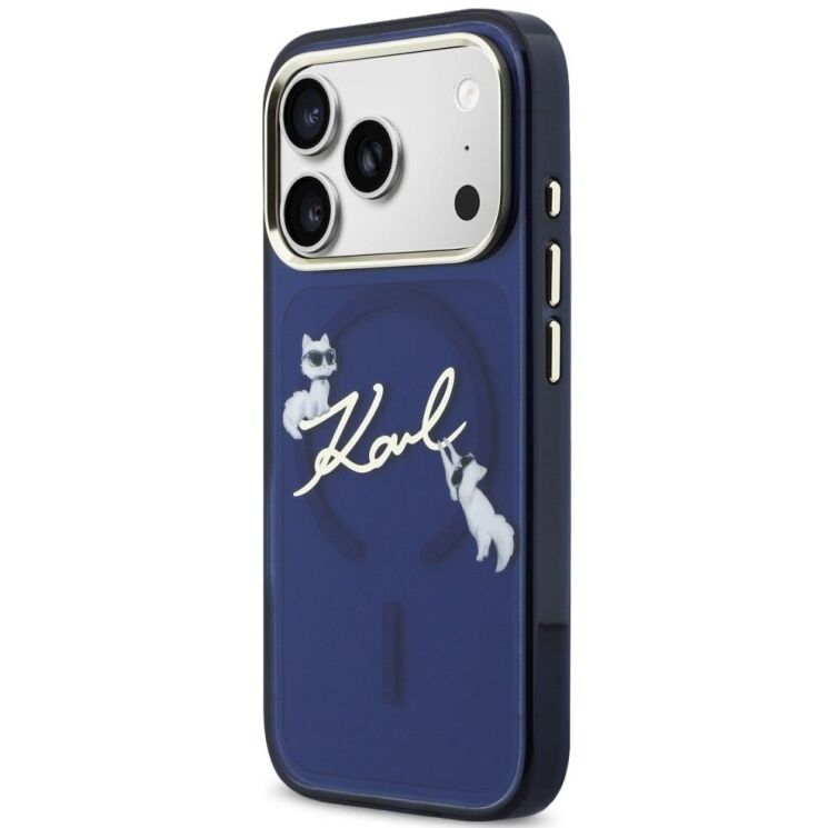 Защитный чехол Karl Lagerfeld IML Choupettes Karl Script Logo MagSafe для iPhone 17 Pro (KLHMP17L5HKSCAB) - Blue: фото 2 из 8