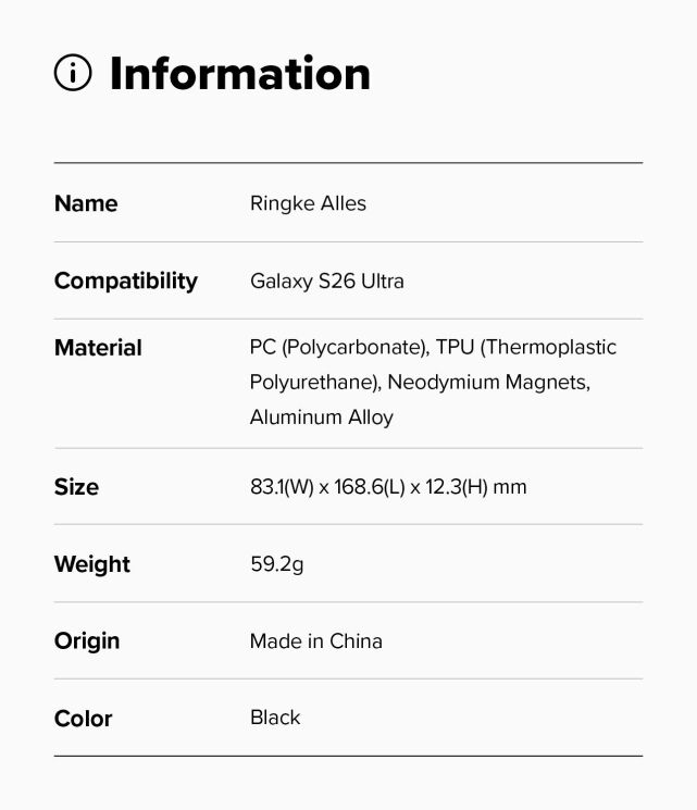 Защитный чехол Ringke Alles Magnetic (FP) для Samsung Galaxy S26 Ultra (S948) 8800328816053 - Black: фото 17 из 17