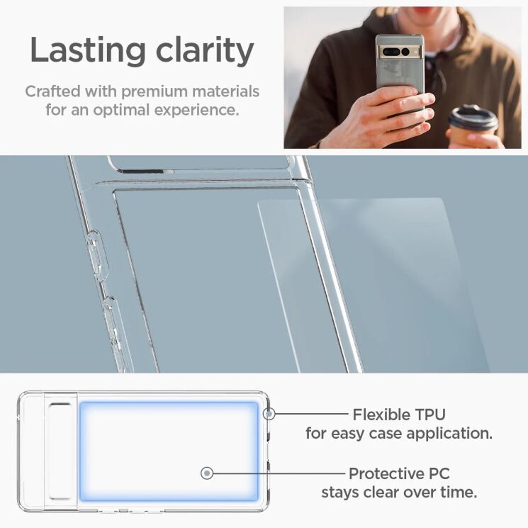 Защитный чехол Spigen (SGP) Ultra Hybrid для Google Pixel 7 Pro - Crystal Clear: фото 13 из 18