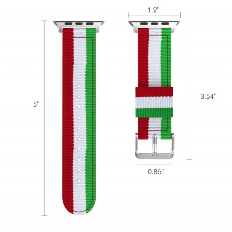 Ремінець UniCase Nylon для Apple Watch 42 (Series 10/11) / 41 / 40 / SE 40 / 38 - Red / White / Green: фото 4 з 16