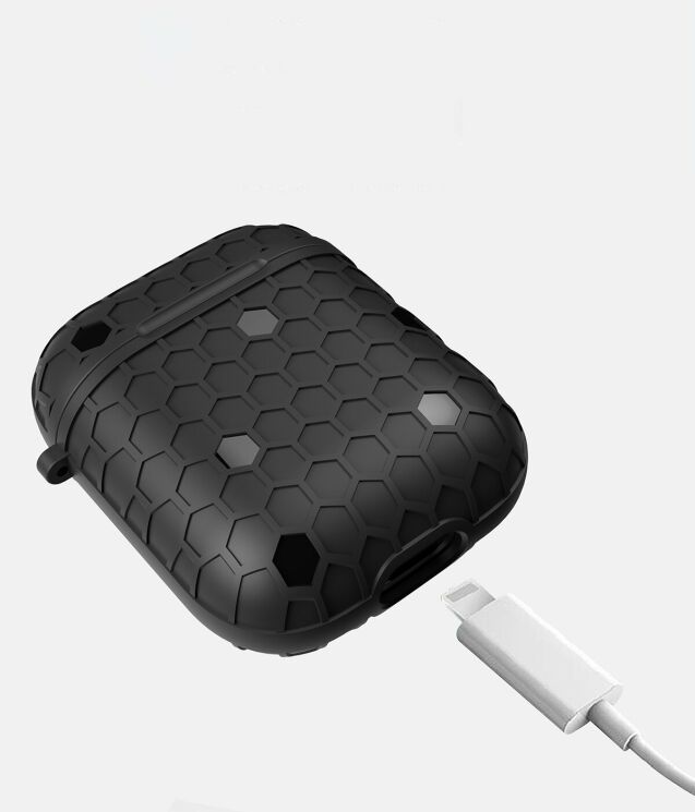 Чехол Deexe Honeycomb Pattern для Apple AirPods 1 / 2 - Black: фото 4 из 8