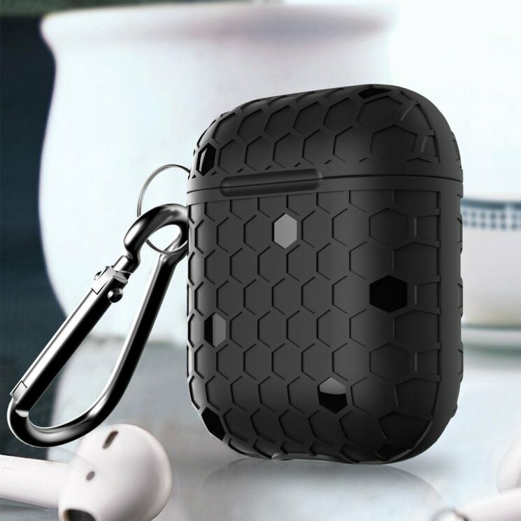 Чехол Deexe Honeycomb Pattern для Apple AirPods 1 / 2 - Black: фото 1 из 8