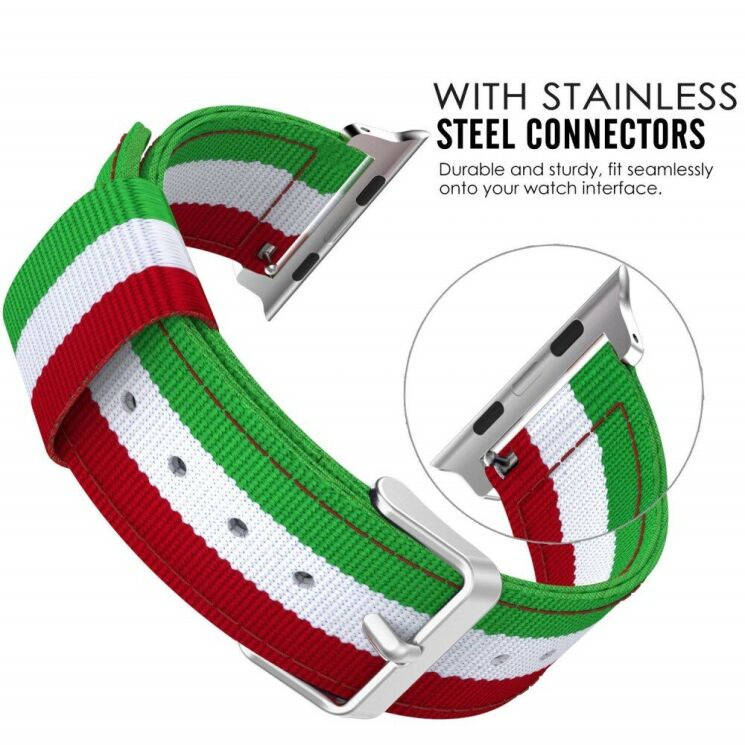 Ремінець UniCase Nylon для Apple Watch 42 (Series 10/11) / 41 / 40 / SE 40 / 38 - Red / White / Green: фото 8 з 16
