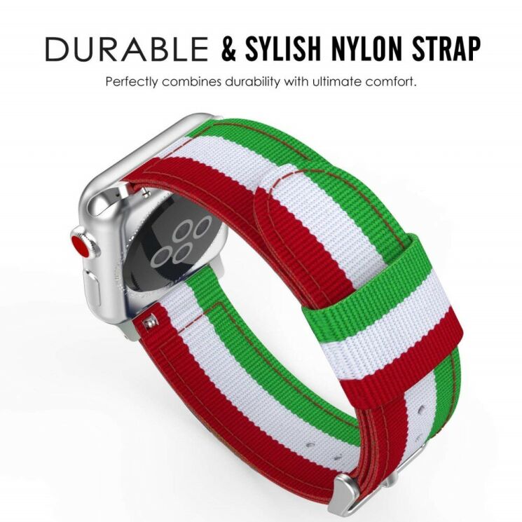Ремінець UniCase Nylon для Apple Watch 42 (Series 10/11) / 41 / 40 / SE 40 / 38 - Red / White / Green: фото 6 з 16