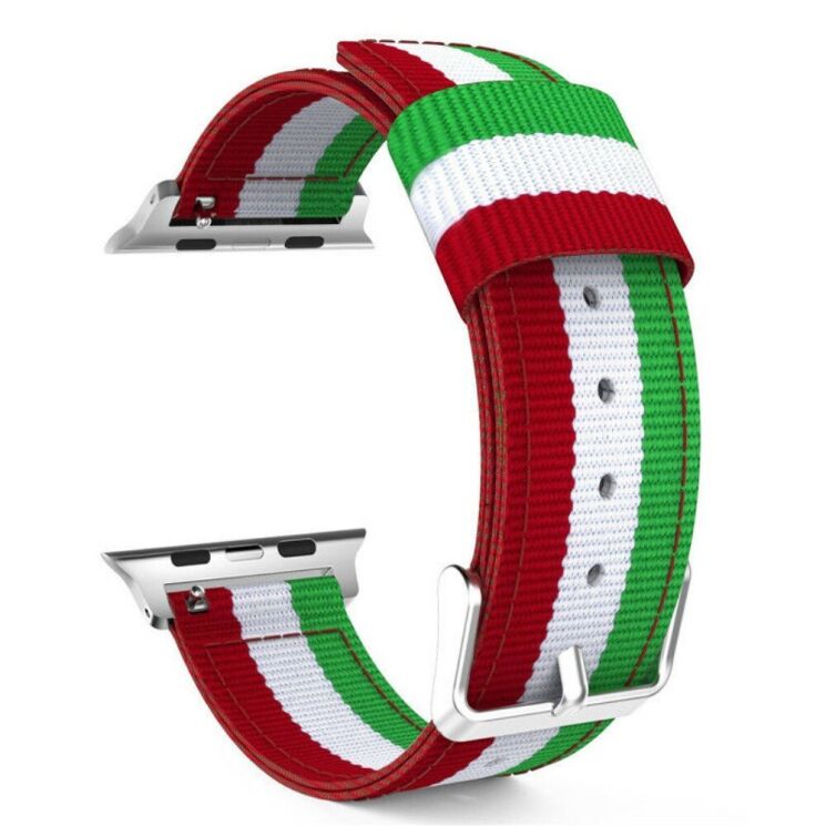 Ремінець UniCase Nylon для Apple Watch 42 (Series 10/11) / 41 / 40 / SE 40 / 38 - Red / White / Green: фото 3 з 16