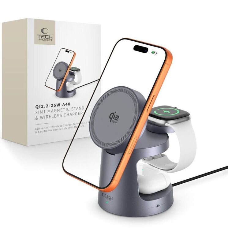 Беспроводное зарядное устройство Tech-Protect 3 in 1 A48 (25W) - Dark Grey: фото 5 из 10