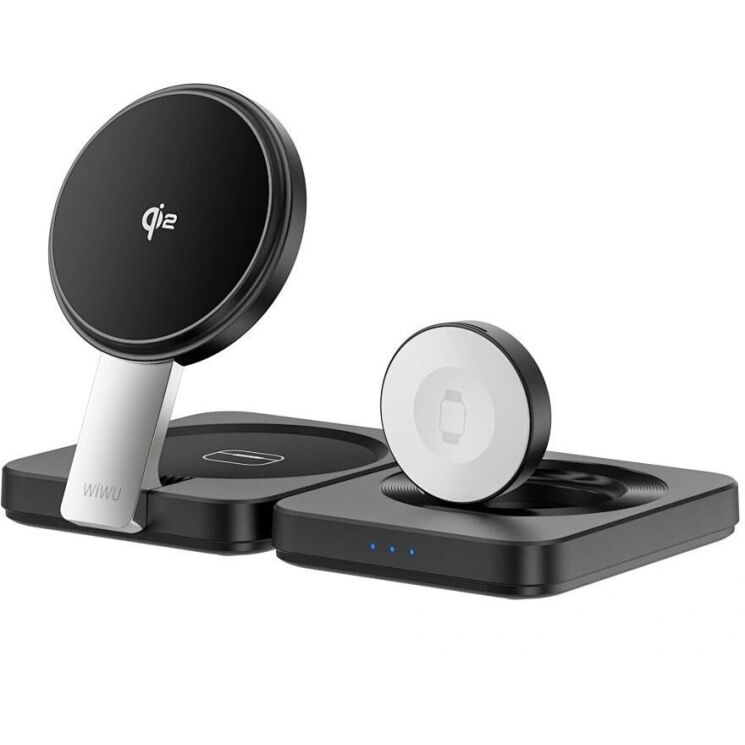 Беспроводное зарядное устройство WIWU Wi-W028 QI2 3 in 1 (15W) - Black: фото 1 из 5