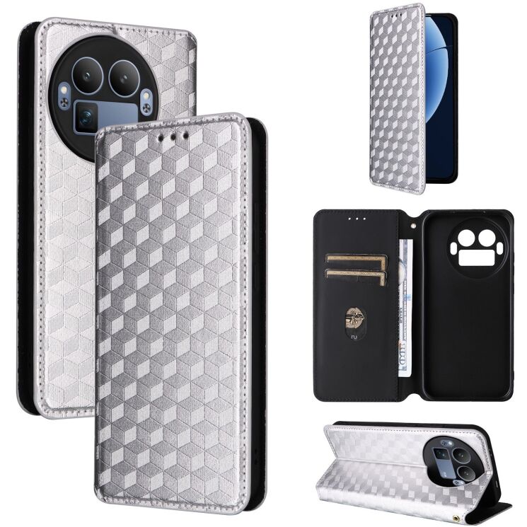 Чехол Deexe Rhombus Book для Realme GT 8 Pro - Silver: фото 6 з 8