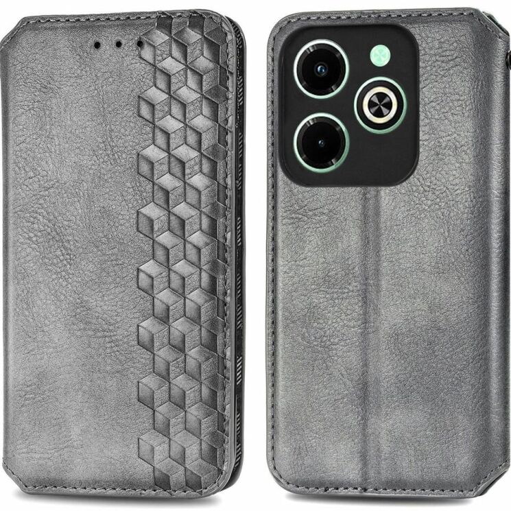 Чехол Deexe Rhombus Wallet для Infinix Hot 40i - Grey: фото 1 из 6