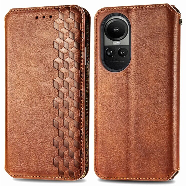 Чехол Deexe Rhombus Wallet для OPPO Reno 10 - Brown: фото 1 из 6
