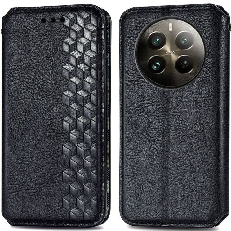 Чехол Deexe Rhombus Wallet для Realme 12 / 12 Plus - Black: фото 1 из 6