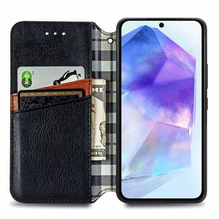 Чехол Deexe Rhombus Wallet для Samsung Galaxy A55 (A556) - Black: фото 2 из 6