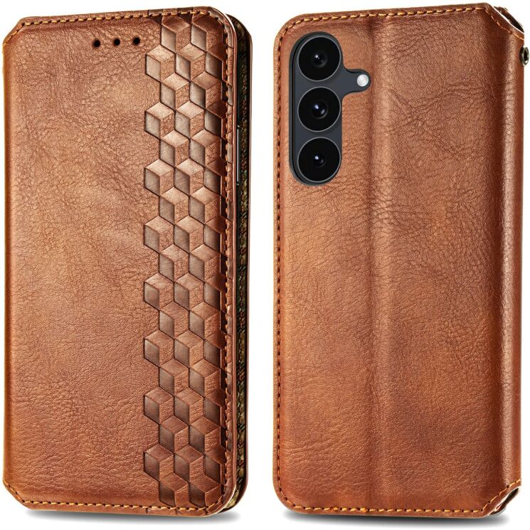 Чехол Deexe Rhombus Wallet для Samsung Galaxy S26 FE - Brown: фото 1 из 6