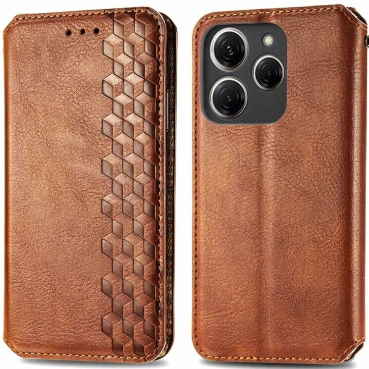 Чехол Deexe Rhombus Wallet для TECNO Spark 20 Pro - Brown: фото 1 из 6