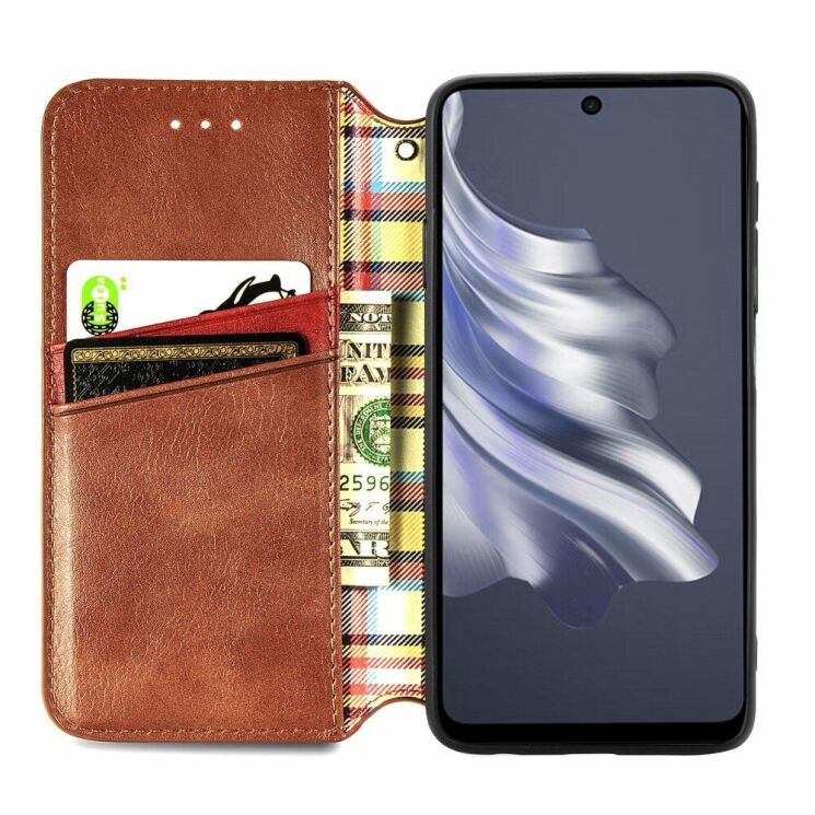 Чехол Deexe Rhombus Wallet для TECNO Spark 20 Pro - Brown: фото 2 из 6