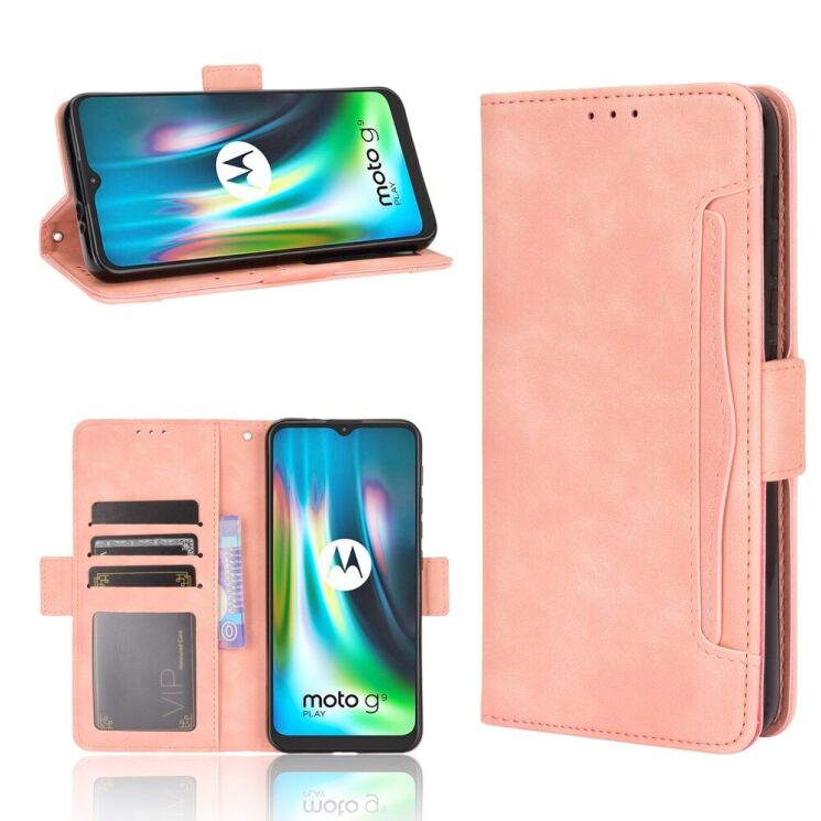 Чохол-книжка з кишеньками Deexe Wallet Stand для Motorola Moto E7 Plus / Moto G9 Play - Pink: фото 1 з 12