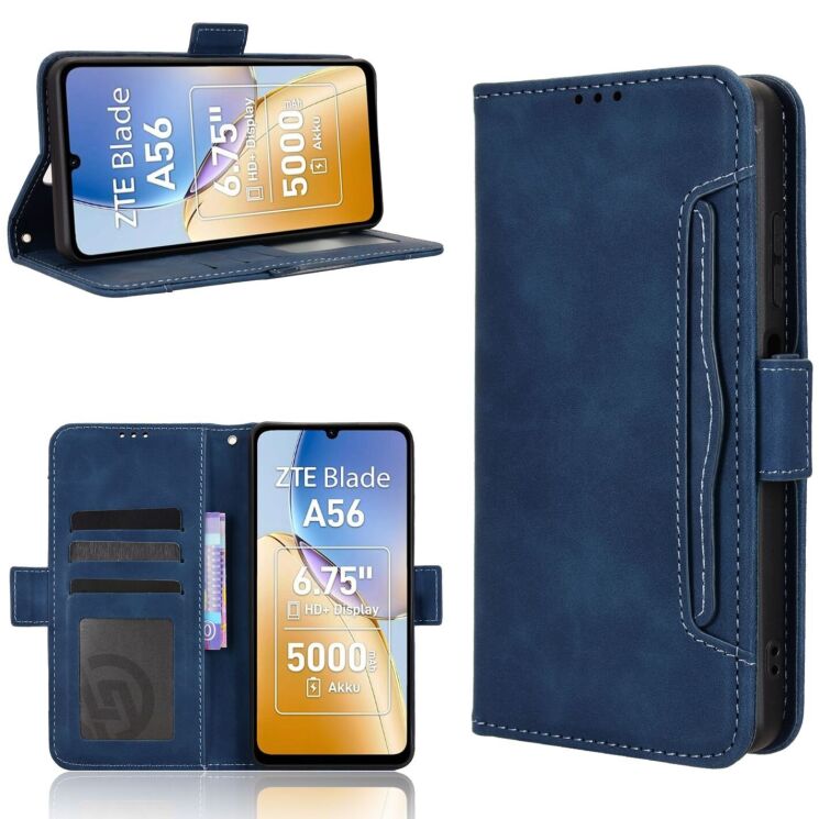 Чехол-книжка с кармашками Deexe Wallet Stand для ZTE Blade A56 - Blue: фото 8 из 15