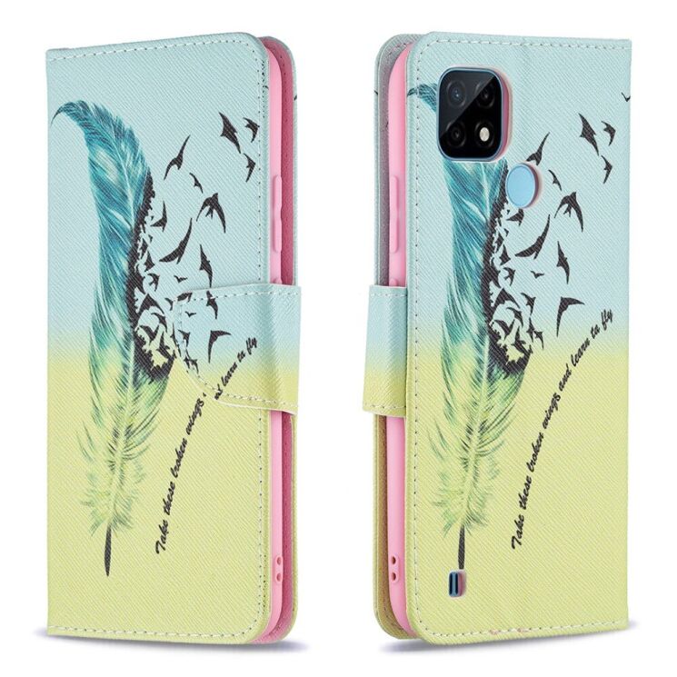 Чехол-книжка Deexe Color Wallet для Realme C21 - Feather/Bird Pattern: фото 2 из 8