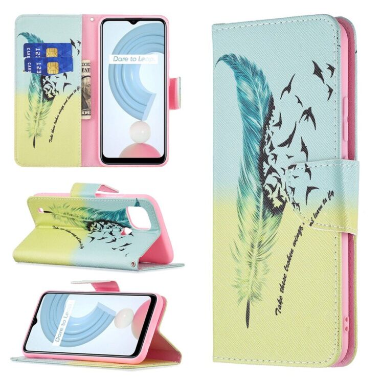 Чехол-книжка Deexe Color Wallet для Realme C21 - Feather/Bird Pattern: фото 1 из 8