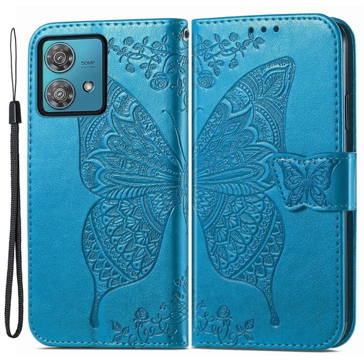 Чехол UniCase Butterfly Pattern для Motorola Moto G84 - Blue: фото 1 из 5