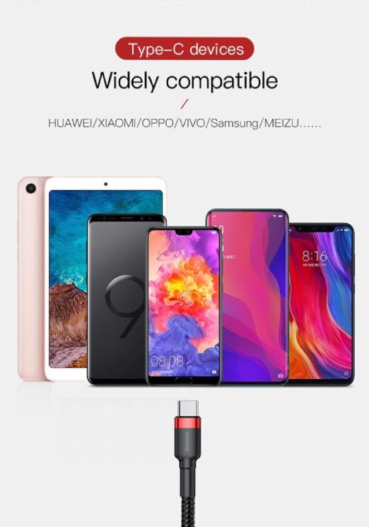 Кабель Baseus Cafule USB to Type-C (3A, 0.5m) CATKLF-A09 - Red: фото 15 з 18