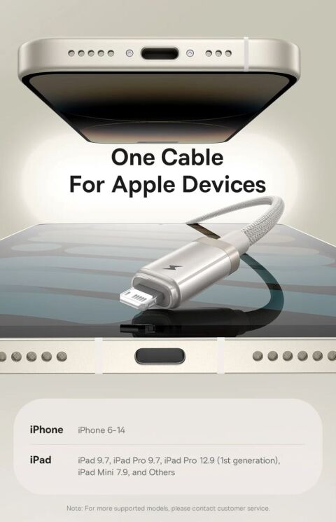 Кабель Baseus Titanium Alloy USB to Lightning (2.4A, 1m) P10378102 - Galaxy Titanium Gold: фото 10 из 20