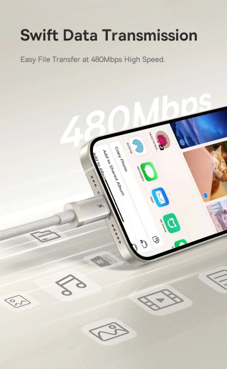 Кабель Baseus Titanium Alloy USB to Lightning (2.4A, 1m) P10378102 - Galaxy Titanium Gold: фото 17 из 20