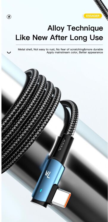 Кабель ESSAGER Sunset USB to Type-C (100W, 7A, 1m) EXCWT7A-CG01-P - Black: фото 9 з 10