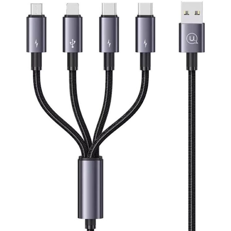 Кабель USAMS SJ739 4 In 1 USB to 2Type-C+Lightning+Micro-USB (15W, 3A, 1.2m) - Gray: фото 1 з 15