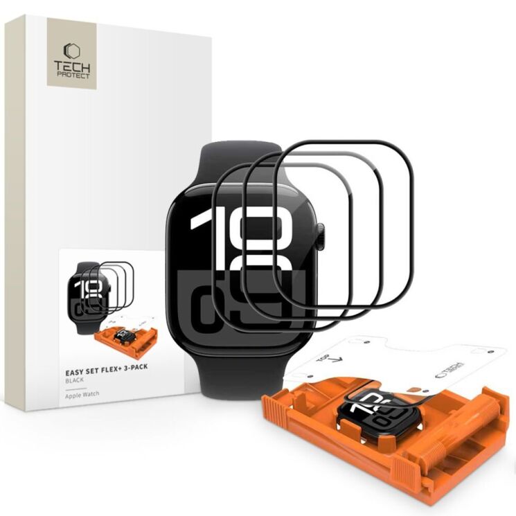 Комплект защитных стекол (3шт) Tech-Protect Easy Set Flex+ для Apple Watch 10 / 11 42 mm - Black: фото 1 из 4