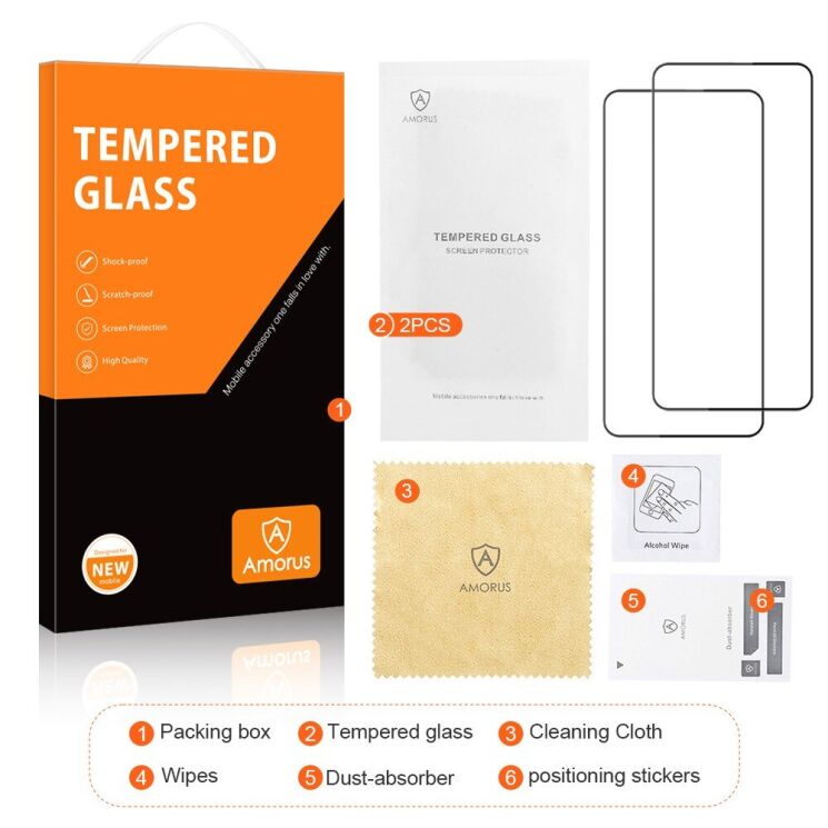 Комплект защитных стекол AMORUS Full Glue для Xiaomi Redmi Note 13 - Black: фото 8 из 9