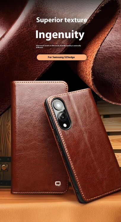 Кожаный чехол QIALINO Classic Case для Samsung Galaxy S25 Edge (S937) - Black: фото 6 из 13