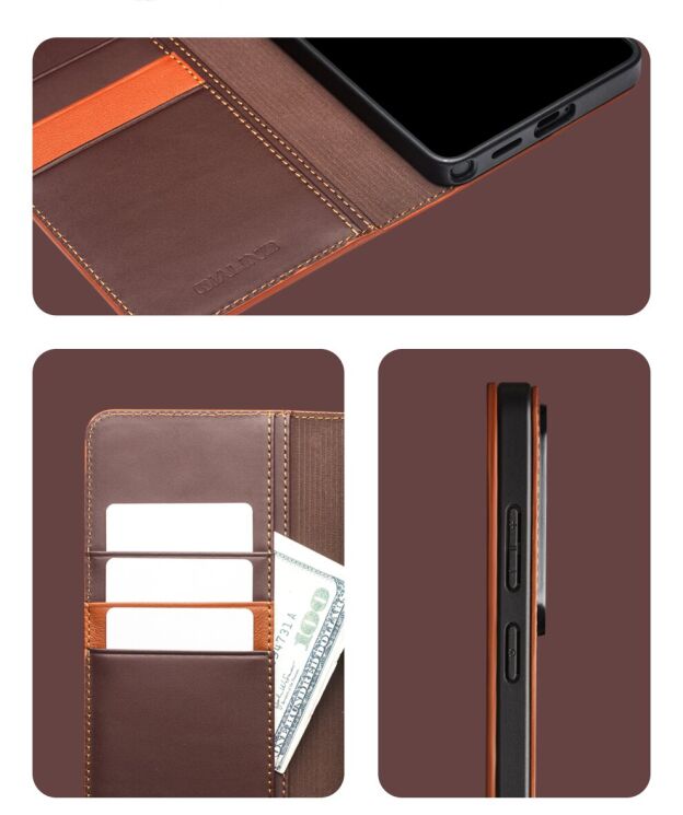 Кожаный чехол QIALINO Wallet Case для Samsung Galaxy S26 Plus - Brown: фото 13 из 14