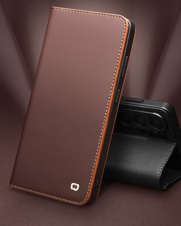 Кожаный чехол QIALINO Wallet Case для Samsung Galaxy S26 Plus - Brown: фото 6 из 14