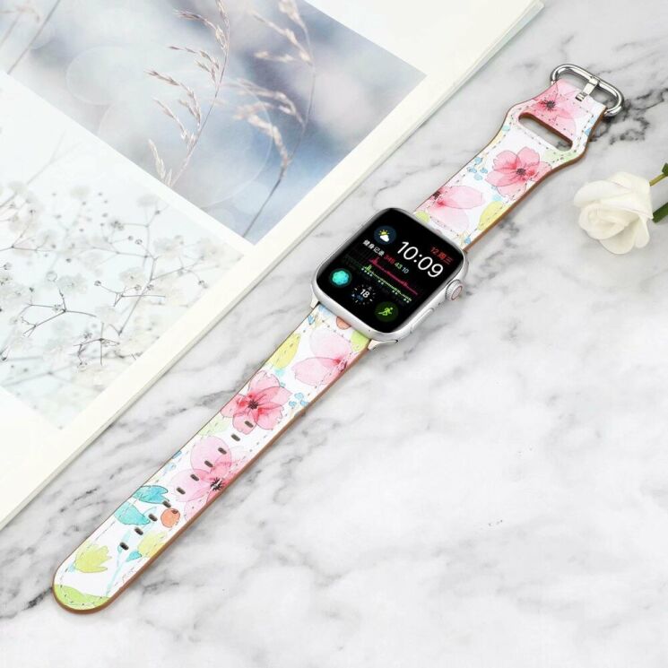 Кожаный ремешок Deexe Fashion Elegant для Apple Watch 42 (Series 10) / 41 / 40 / SE 40 / 38 - Pink Flower: фото 4 из 4