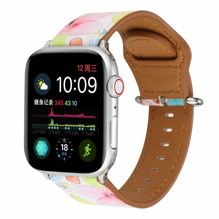 Кожаный ремешок Deexe Fashion Elegant для Apple Watch 42 (Series 10) / 41 / 40 / SE 40 / 38 - Pink Flower: фото 2 из 4