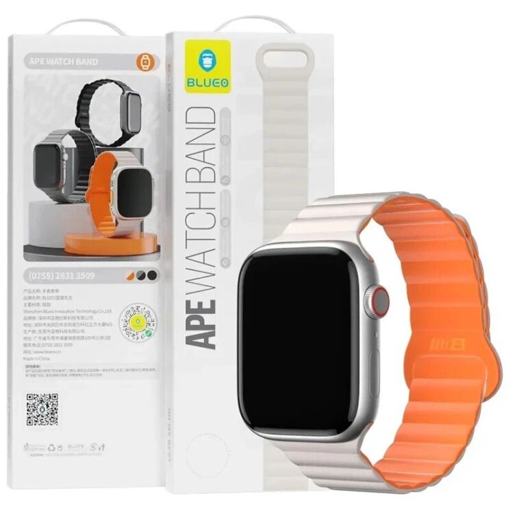 Ремешок Blueo Magnetic Silicone для Apple Watch 46 / 45 / 44 / SE 44 / 42 (Series 1-3) / Ultra / Ultra 2 - White / Orange: фото 2 из 6