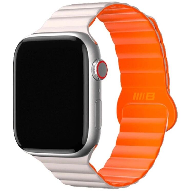 Ремешок Blueo Magnetic Silicone для Apple Watch 46 / 45 / 44 / SE 44 / 42 (Series 1-3) / Ultra / Ultra 2 - White / Orange: фото 1 из 6