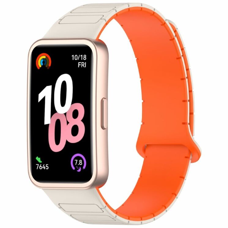 Ремешок Deexe Flexible Fit для Huawei Band 8 / 9 / 10 - Starlight / Orange: фото 2 из 6