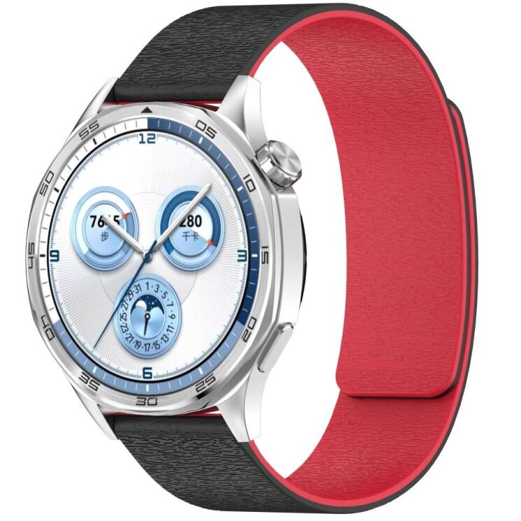 Ремешок Deexe Magnetic Silicone Strap для Huawei Watch GT 5 (46mm) - Black / Red: фото 3 из 6