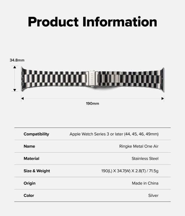 Ремінець Ringke Metal One Air для Apple Watch 46 / 44 / SE 44 / 45 / Ultra / Ultra 2 / Ultra 3 (49mm) 8800328813779 - Silver: фото 15 з 15