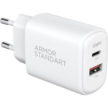 Мережевий зарядний пристрій ArmorStandart Poweraze GaN (20W) Type-C + USB - White: фото 1 з 5