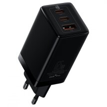 Сетевое зарядное устройство Baseus GaN3 Pro Fast Charger 2C+U 65W + кабель Type-C to Type-C (100W, 5A, 1m) CCGP050101 - Black: фото 1 из 24