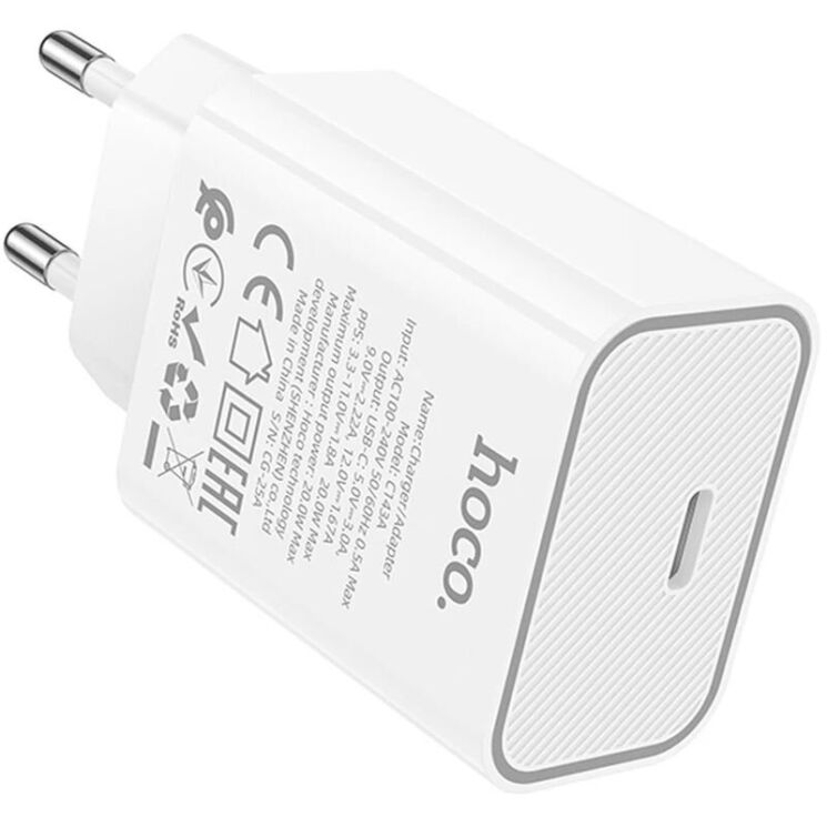Мережевий зарядний пристрій Hoco C143A PD20W (Type-C) - White: фото 2 з 8