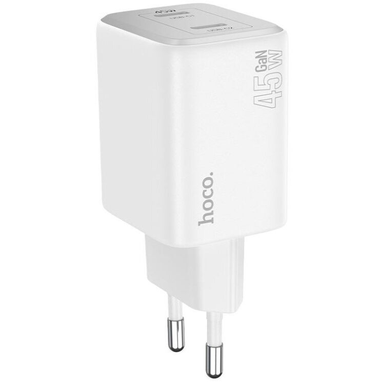 Сетевое зарядное устройство Hoco N42 Elogiado 2C PD45W + кабель Type-C to Lightning - White: фото 6 из 11